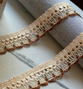 Two Tone Cream Brown Braided Scalloped Gimp Trim by the Yard, Vintage Woven Ribbon for Sewing Crafts, 1", Retail Wholesale Bulk