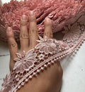 Vintage Dusty Rose Pink Guipure Water Soluble Floral Lace Trim by the Yard, Heavy Venetian Scalloped Ribbon, 2", Retail Wholesale Bulk