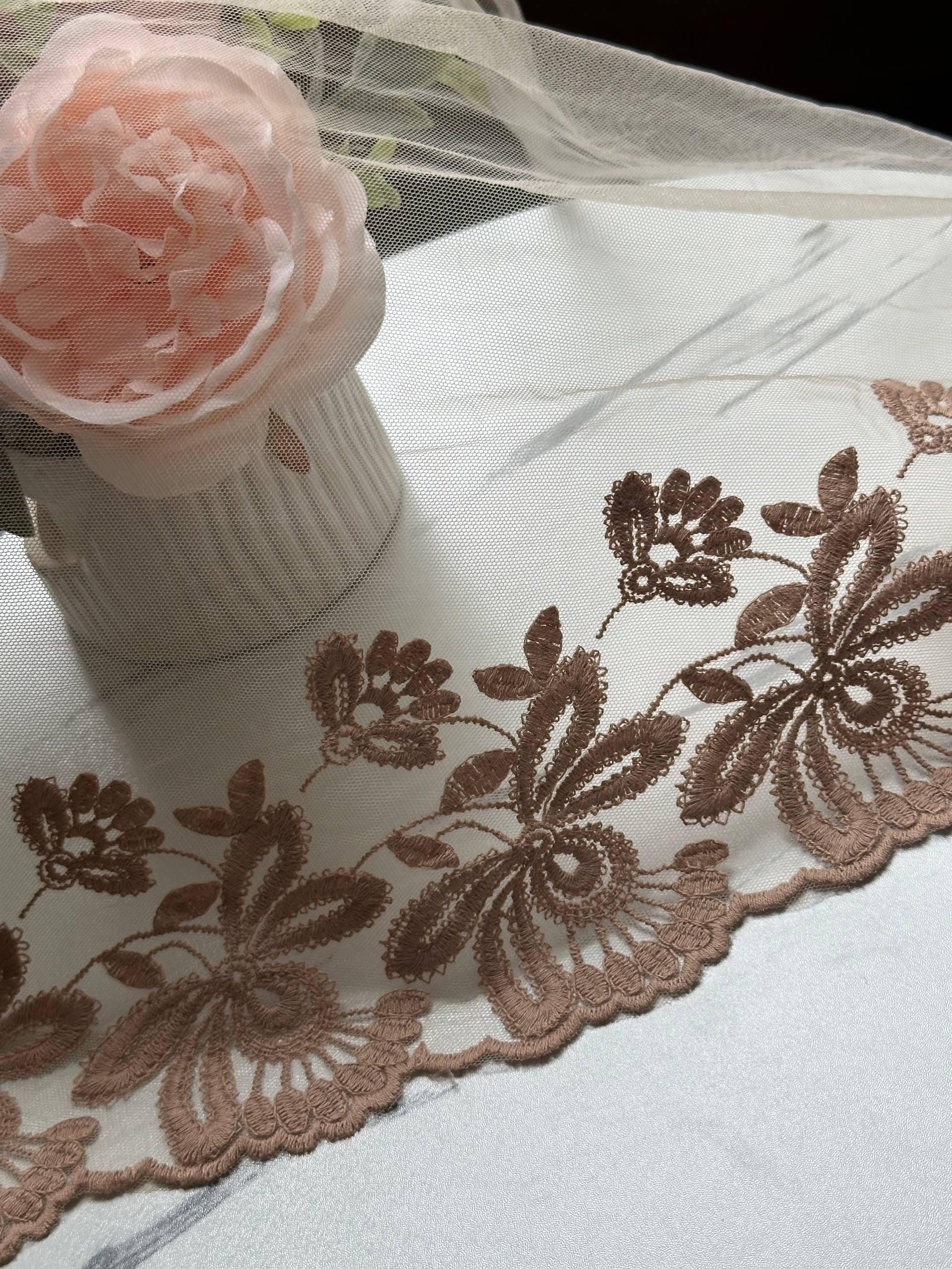 Champagne Gold Embroidered Organza Wide Lace Trim by Yard, Bedspread Bed Skirt Veil Scallop Border, 13", Retail Wholesale Bulk