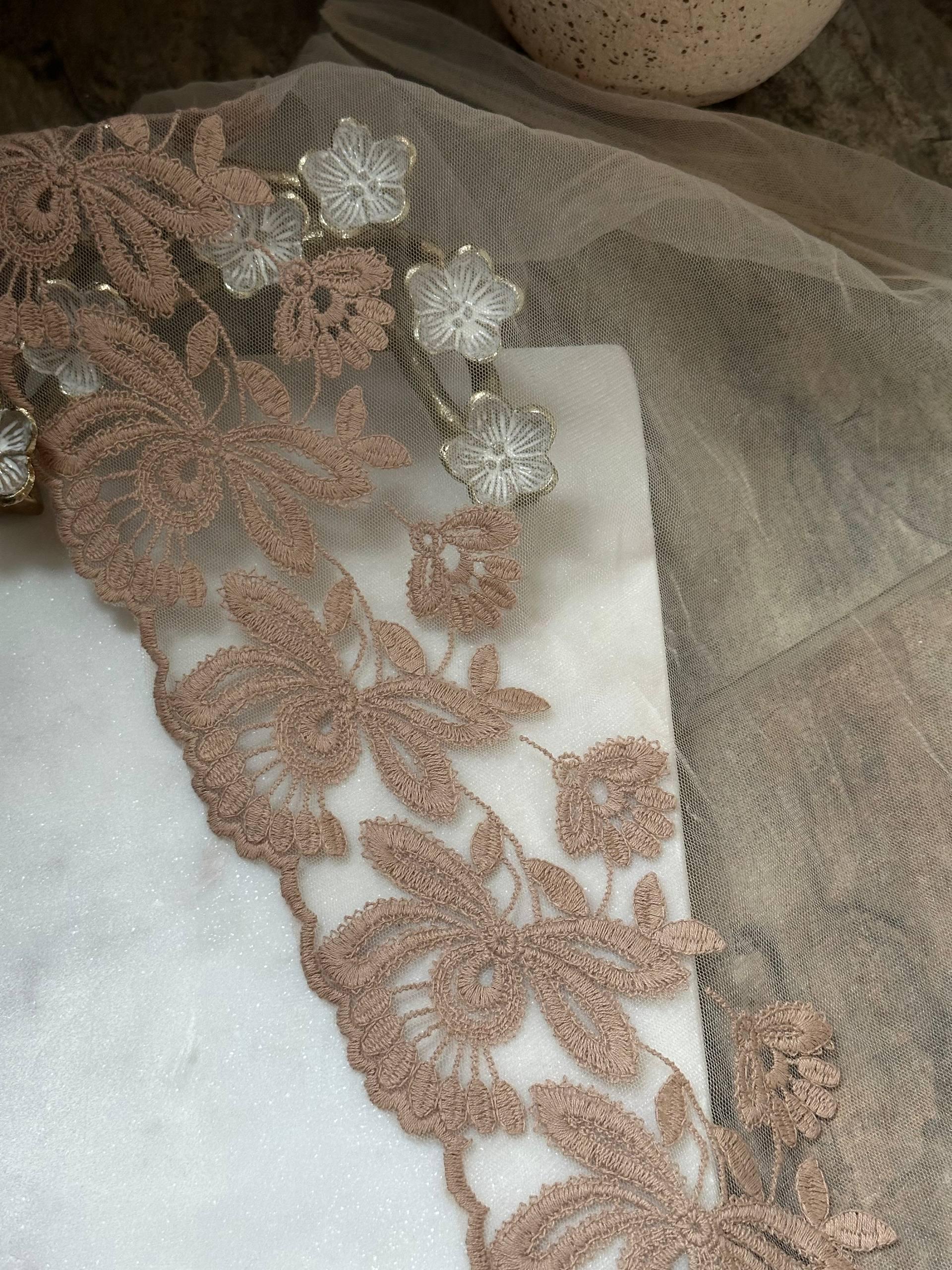 Champagne Gold Embroidered Organza Wide Lace Trim by Yard, Bedspread Bed Skirt Veil Scallop Border, 13", Retail Wholesale Bulk