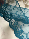 Ultra Soft Deep Teal Blue Scalloped Non-Stretch Lace Trim by the Yard, Wide Tulle Net Ribbon for Sewing Crafts, 4", Retail Wholesale Bulk