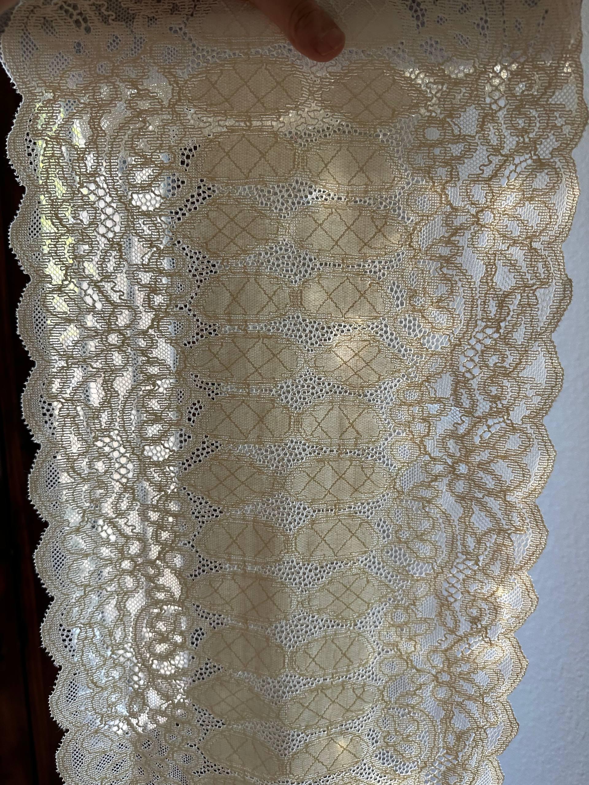 Off White Corded Wide Stretch Lace Trim by Yard, 12" Elastic Ribbon, Sample Finished Skirt Pic, Retail Wholesale Bulk