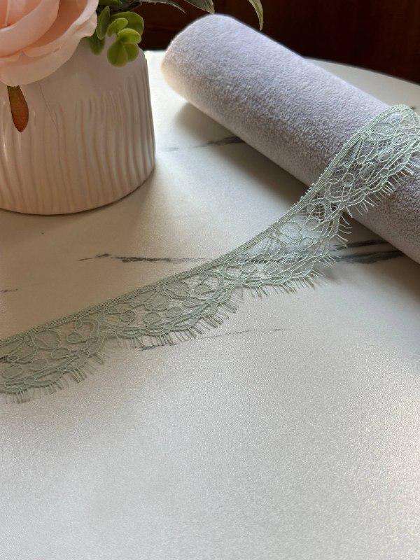 Sage Foam Green Floral Eyelash Lace Trim, 1.5 Yard Piece, Delicate Scalloped Eyelash Ribbon for Crafts, 1.25", Retail Wholesale Bulk