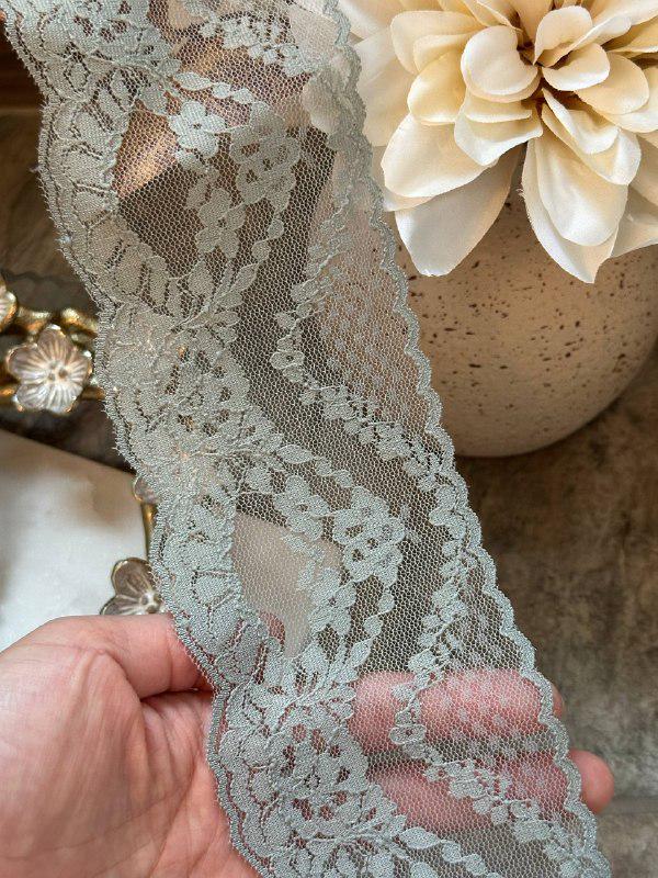 Sage Green Floral Stretch Lace Trim by Yard, Muted Moss Elastic Ribbon for Lingerie Crafts, 3", Retail Wholesale Bulk