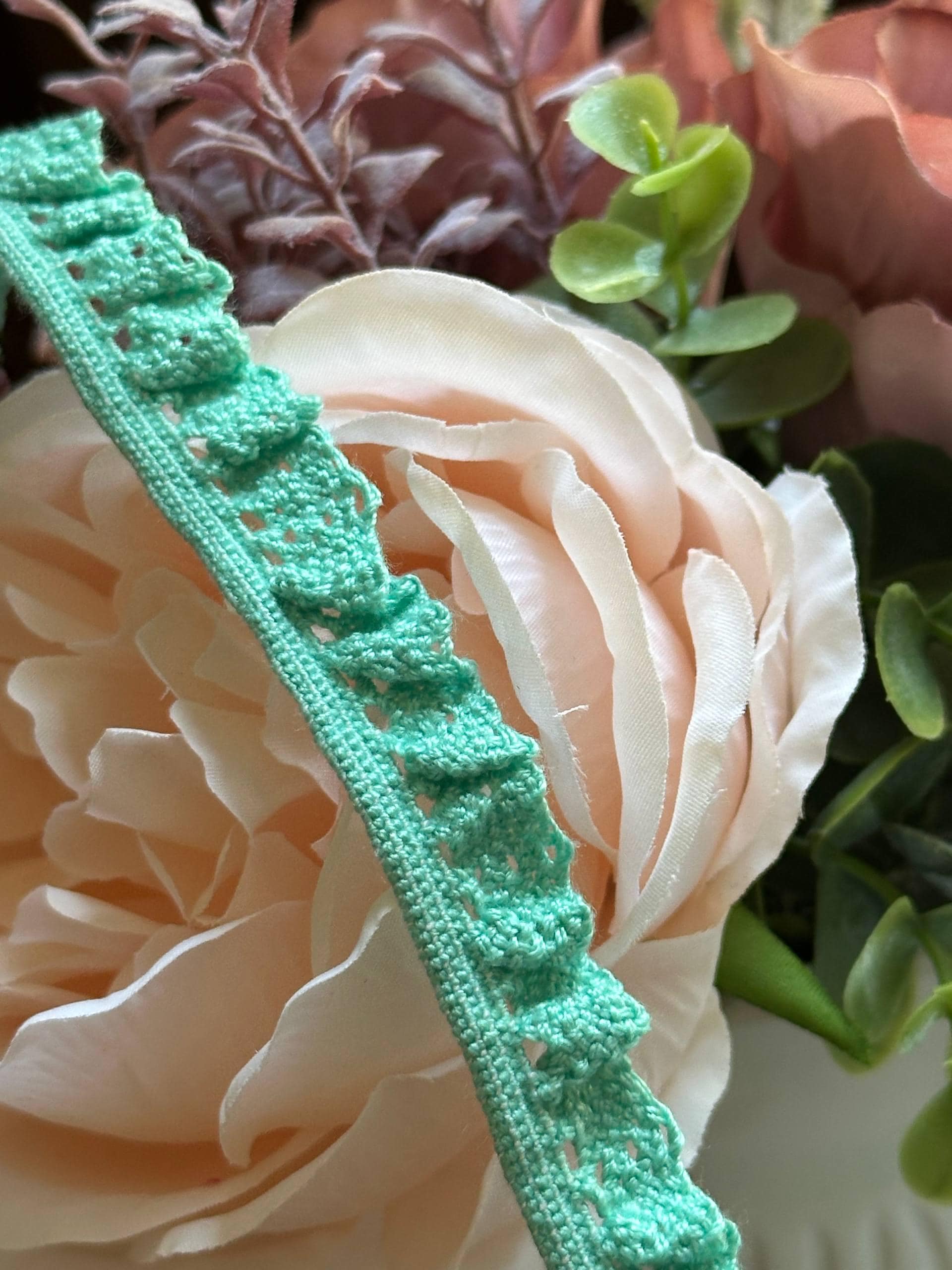 Mint Green Crocheted Ruffled Stretch Elastic Lace Trim by Yard, Knit Ribbon for Doll Clothes, 0.5", Retail Wholesale Bulk