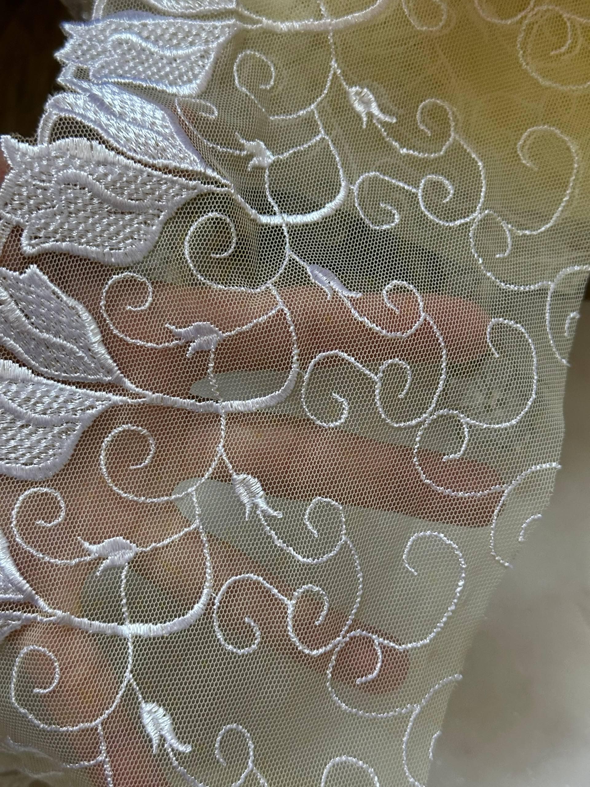 Butter Yellow Ivory Floral Embroidered Mesh Lace Trim by Yard, Tulip Scalloped Tulle Ribbon, 5.3", Retail Wholesale Bulk