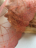 Iridescent Mermaid Pink Gold Embroidered Mesh Lace Trim by Yard, Shimmering Scalloped Tulle Ribbon, 6", Retail Wholesale Bulk