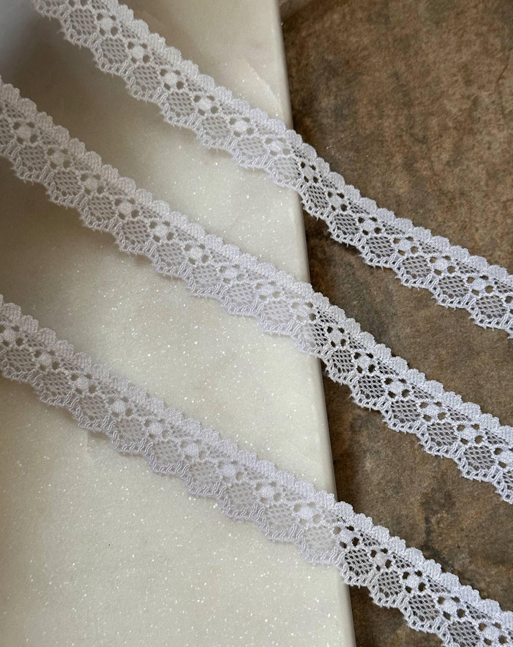 Soft Ice Grey Off White Petite Stretch Lace Trim by Yard, Narrow Elastic Ribbon for Crafts, 0.6", Retail Wholesale Bulk