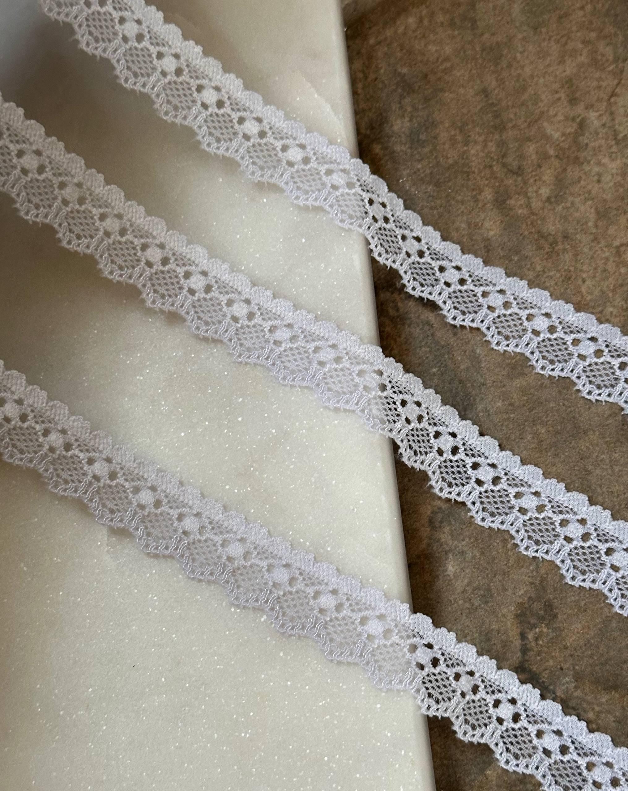 Soft Ice Grey Off White Petite Stretch Lace Trim by Yard, Narrow Elastic Ribbon for Crafts, 0.6", Retail Wholesale Bulk
