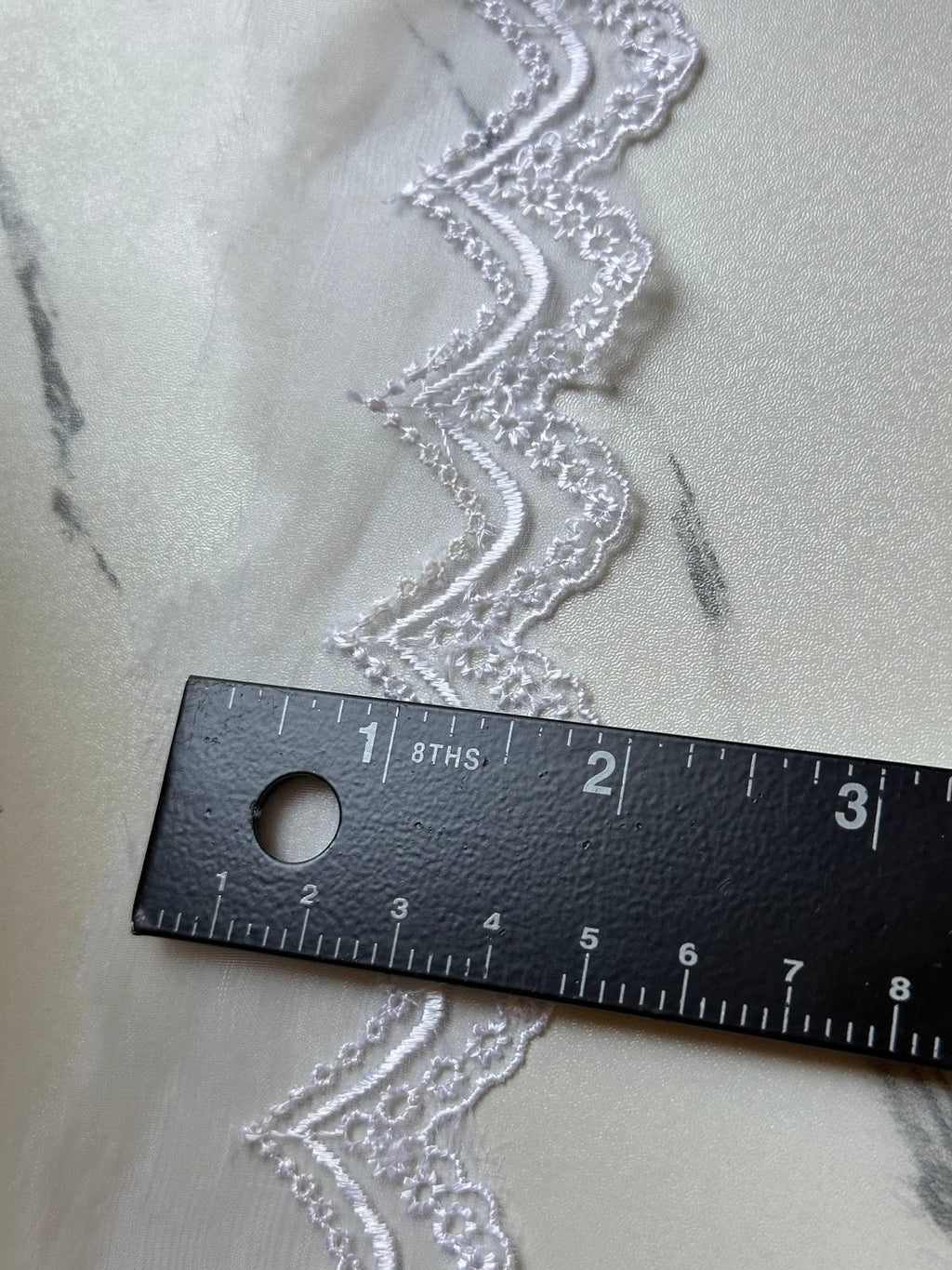 Crisp White Organza Embroidered Lace Trim by Yard, Structured Chevron Scalloped Ribbon, 1.8", Retail Wholesale Bulk