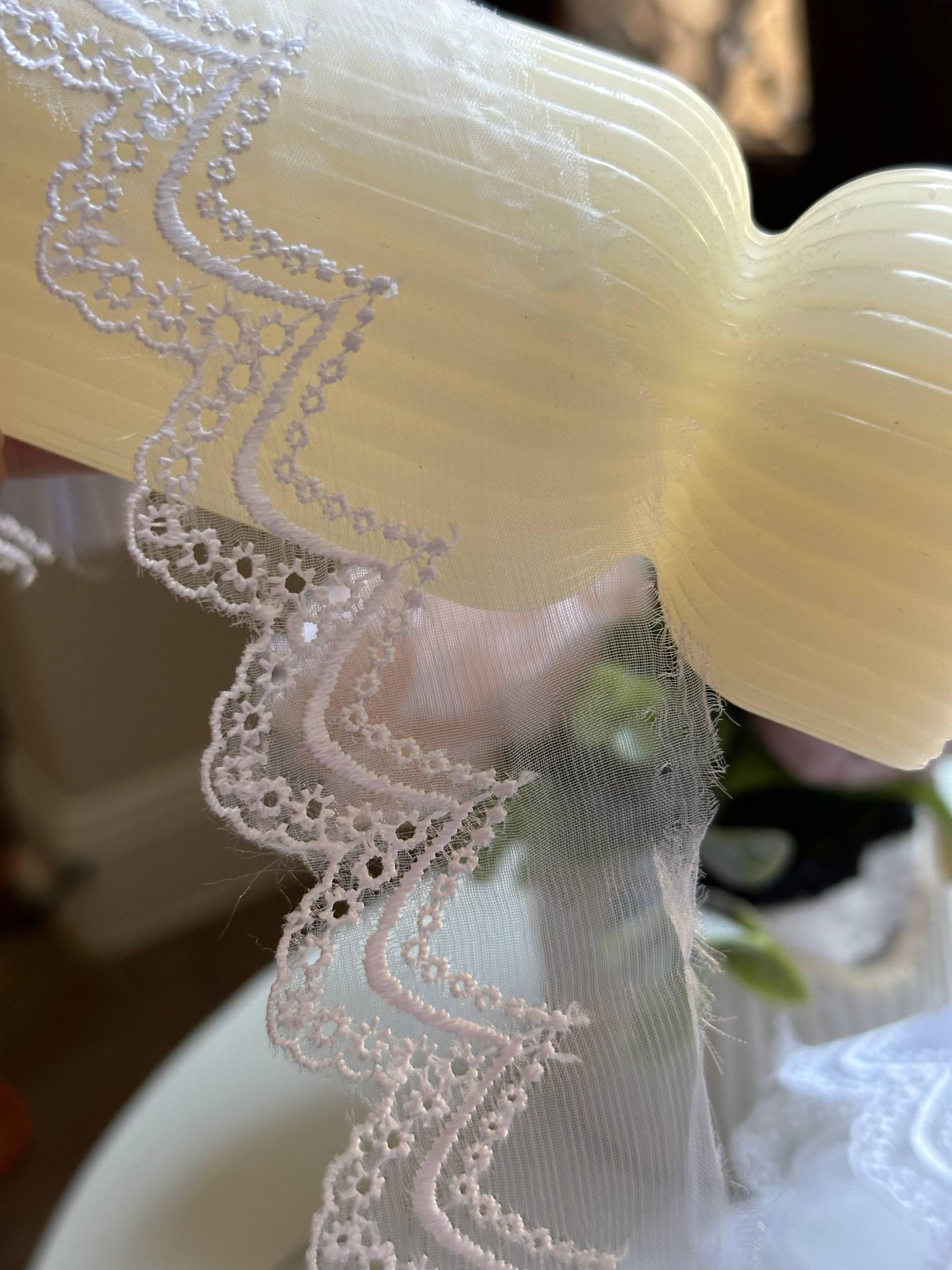Crisp White Organza Embroidered Lace Trim by Yard, Structured Chevron Scalloped Ribbon, 1.8", Retail Wholesale Bulk