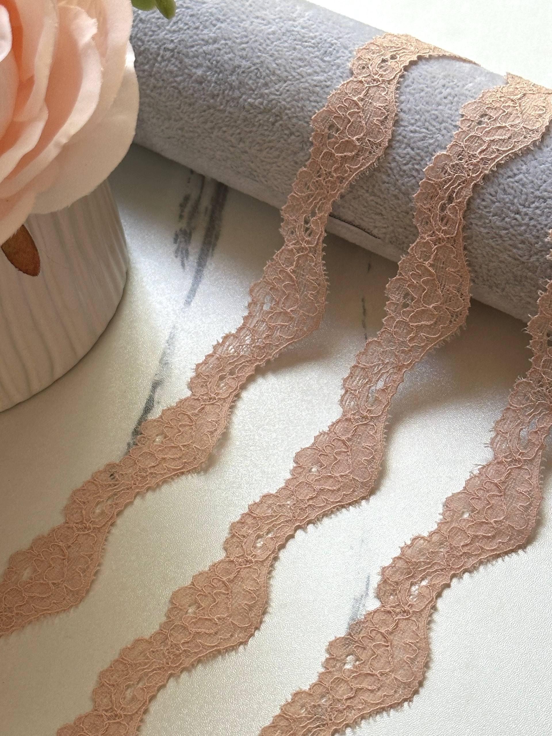 Nude Blush Wavy Stretch Lace Trim by Yard, S-Curve Elastic Ribbon for Lingerie Crafts, 0.85", Retail Wholesale Bulk