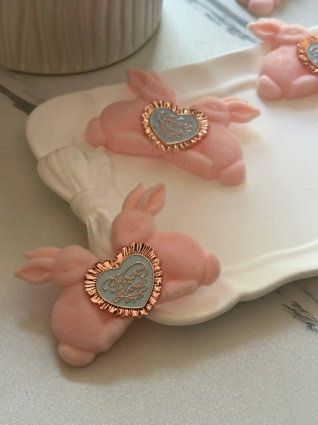 Pink Velvet Bunny Cabochon for Lolita Brooch, DIY Pen Brush Trim or Hair Clips, Bunny Makeup Mod, 2.35", Retail Wholesale Bulk