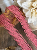 Rose Pink Guipure Water Soluble Lace Trim, Openwork Crochet Ribbon, Coquette Craft Supply, 1", Retail Wholesale Bulk