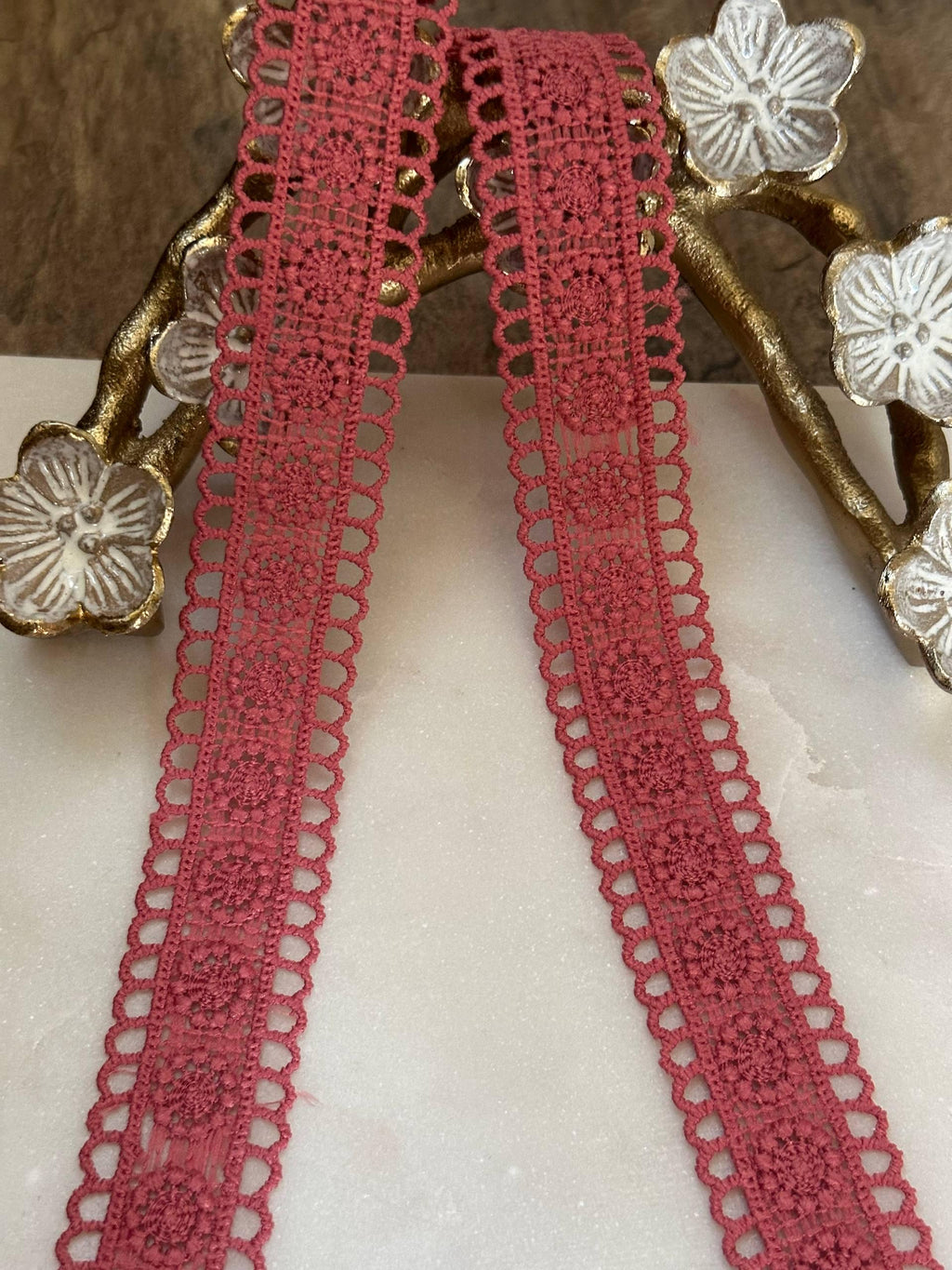 Rose Pink Guipure Water Soluble Lace Trim, Openwork Crochet Ribbon, Coquette Craft Supply, 1", Retail Wholesale Bulk
