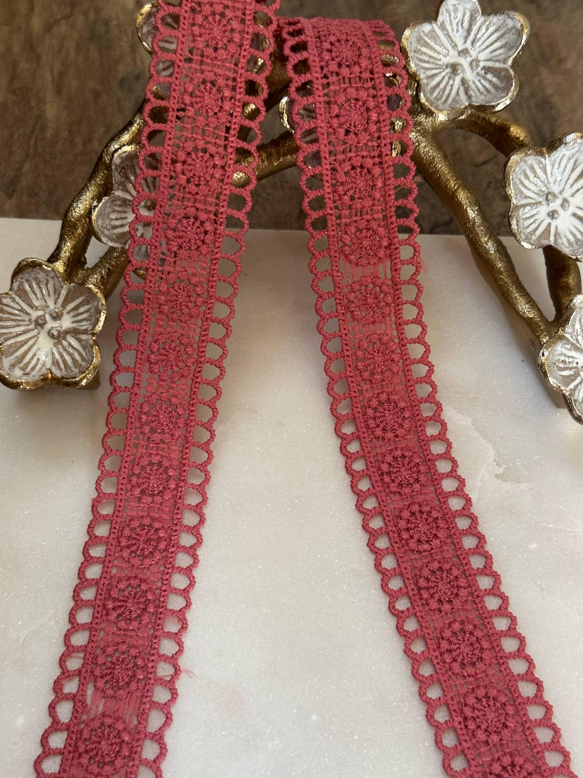 Rose Pink Guipure Water Soluble Lace Trim, Openwork Crochet Ribbon, Coquette Craft Supply, 1", Retail Wholesale Bulk