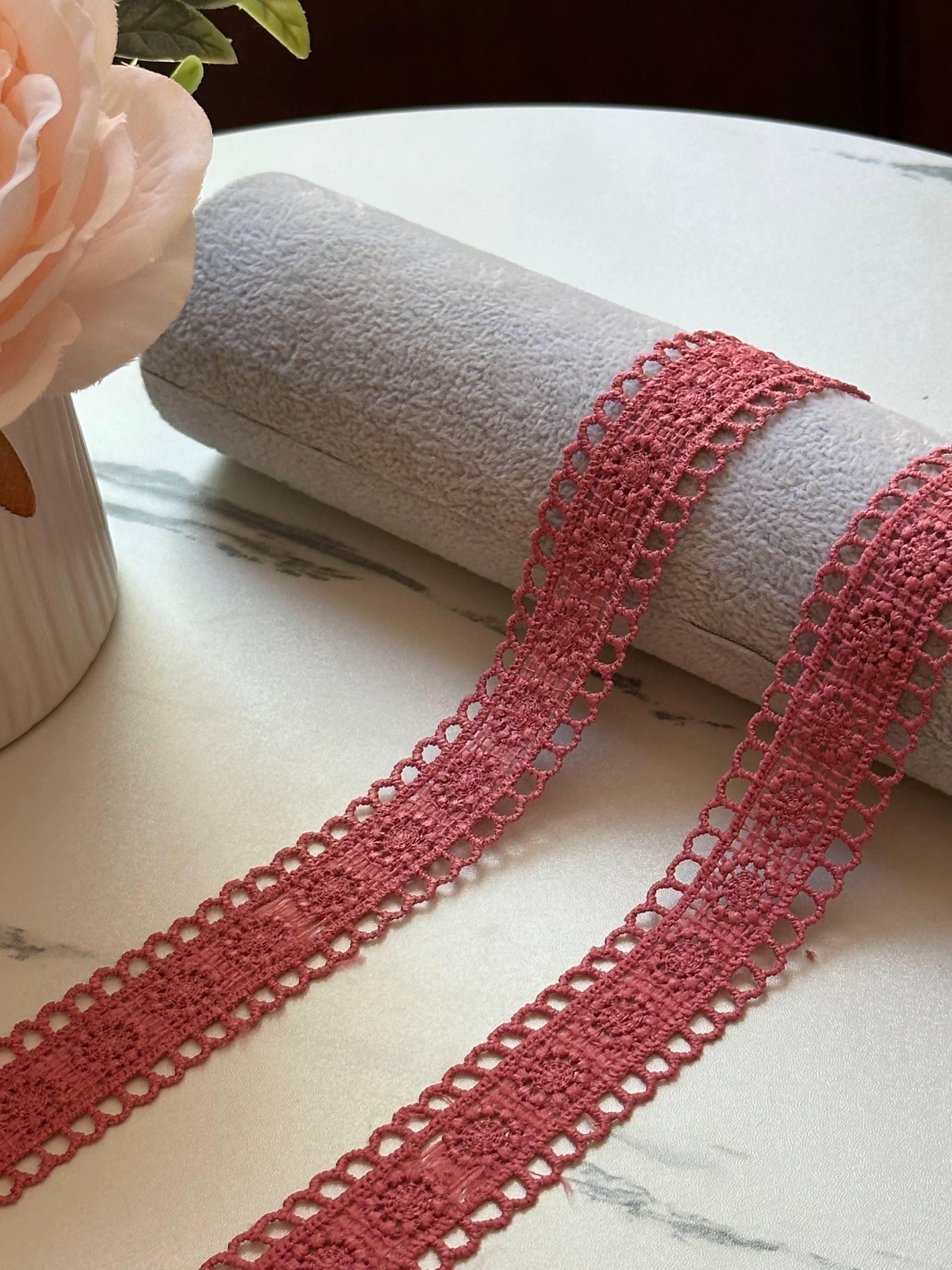 Rose Pink Guipure Water Soluble Lace Trim, Openwork Crochet Ribbon, Coquette Craft Supply, 1", Retail Wholesale Bulk