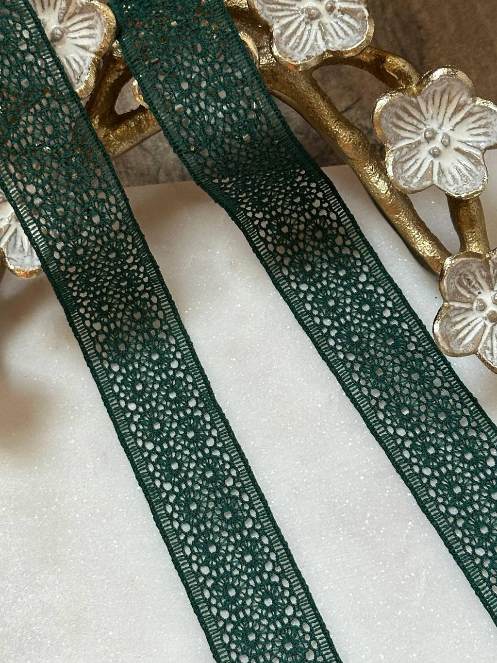 Dark Forest Christmas Green Stretch Lace Trim by Yard, Elastic Ribbon, Coquette Craft Supply, 1", Retail Wholesale Bulk