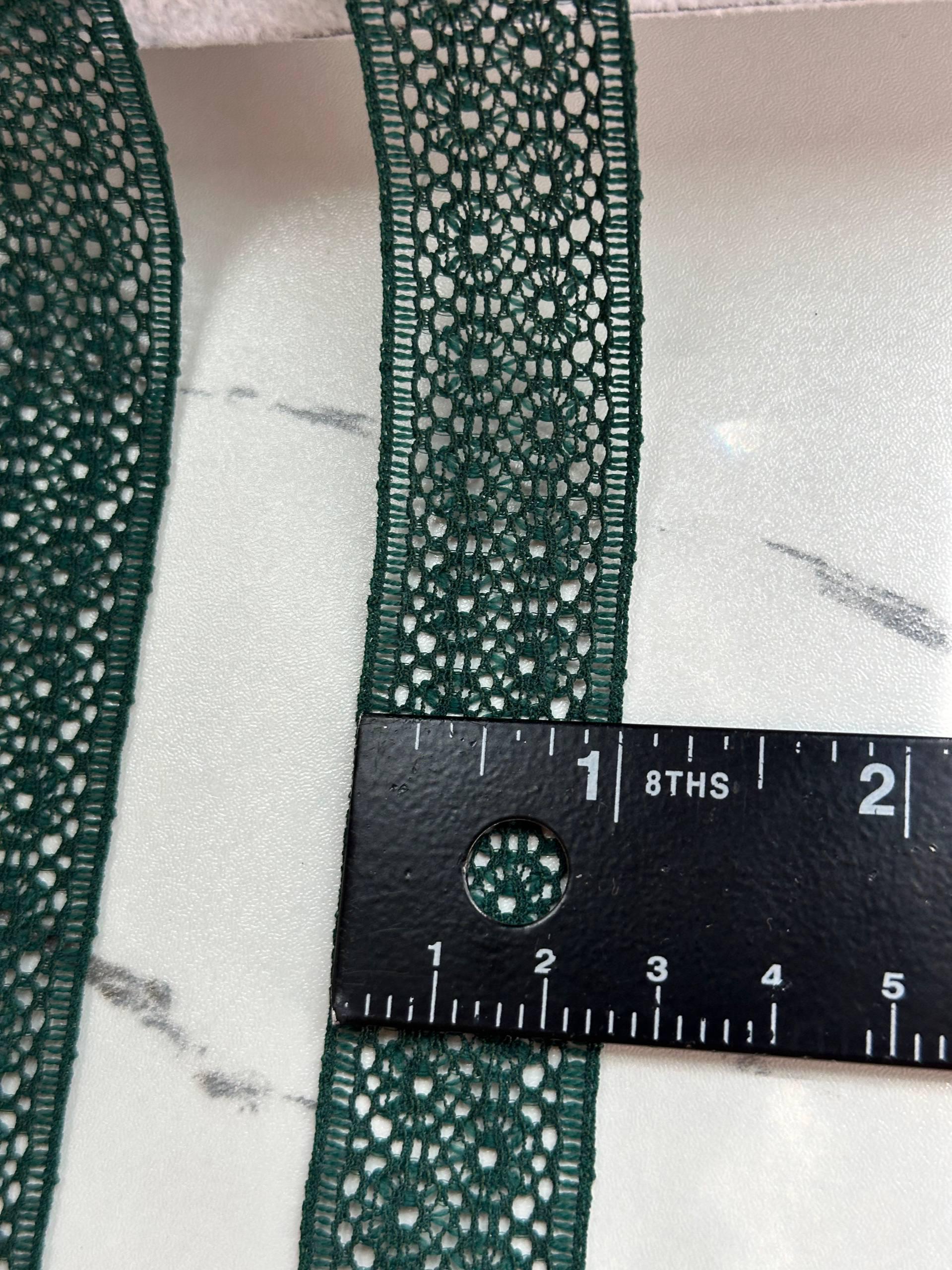 Dark Forest Christmas Green Stretch Lace Trim by Yard, Elastic Ribbon, Coquette Craft Supply, 1", Retail Wholesale Bulk