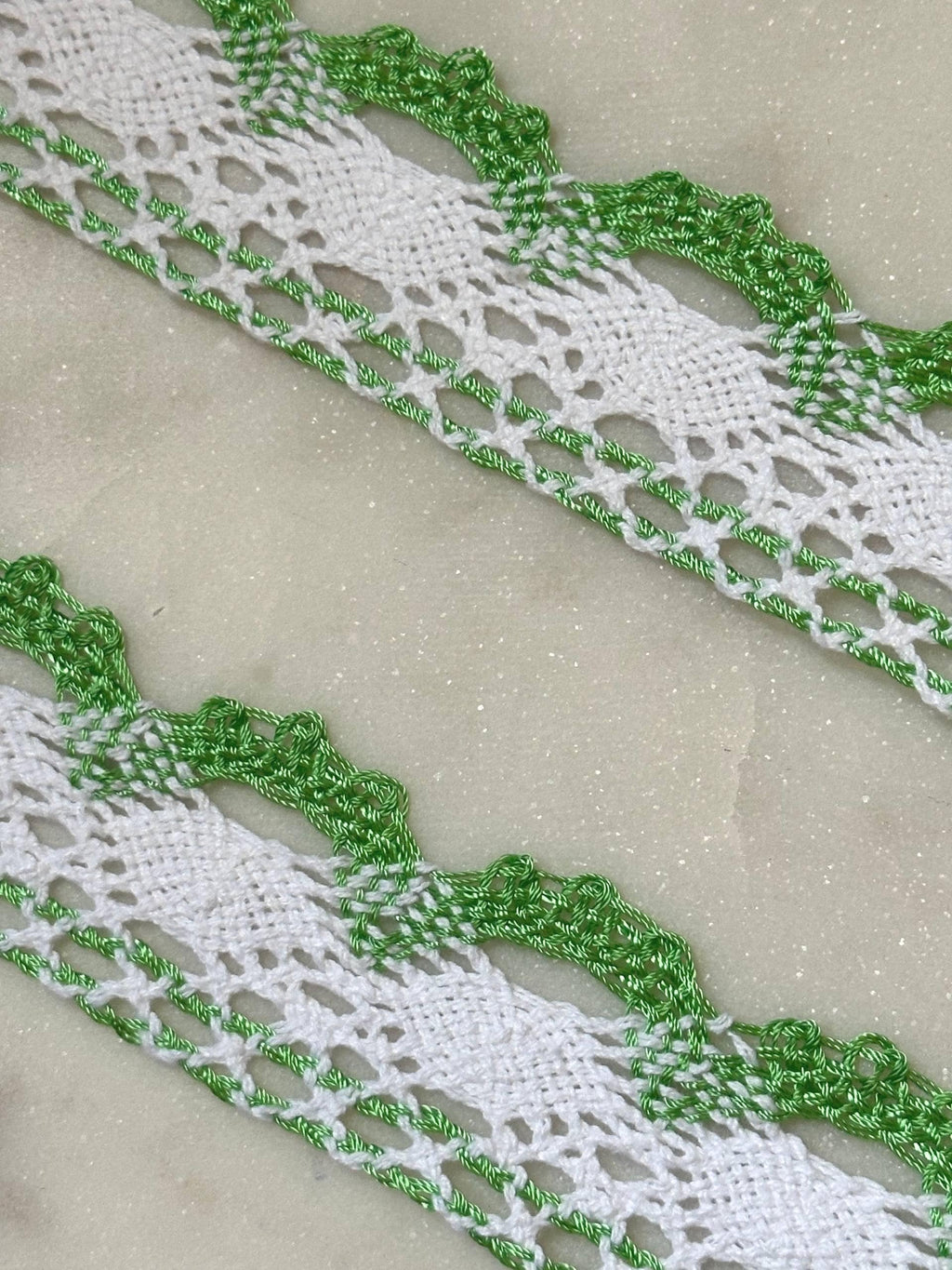 Two Tone Green White Crochet Cotton Lace Trim, Openwork Ribbon, Coquette Craft Supply, 1.5", Retail Wholesale Bulk