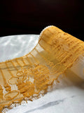 Mustard Yellow Chantilly Eyewinker Eyelash Lace Trim 3.3 Yards Piece, Floral Striped Sheer Galloon Border for Lingerie Bridal, 4.5"