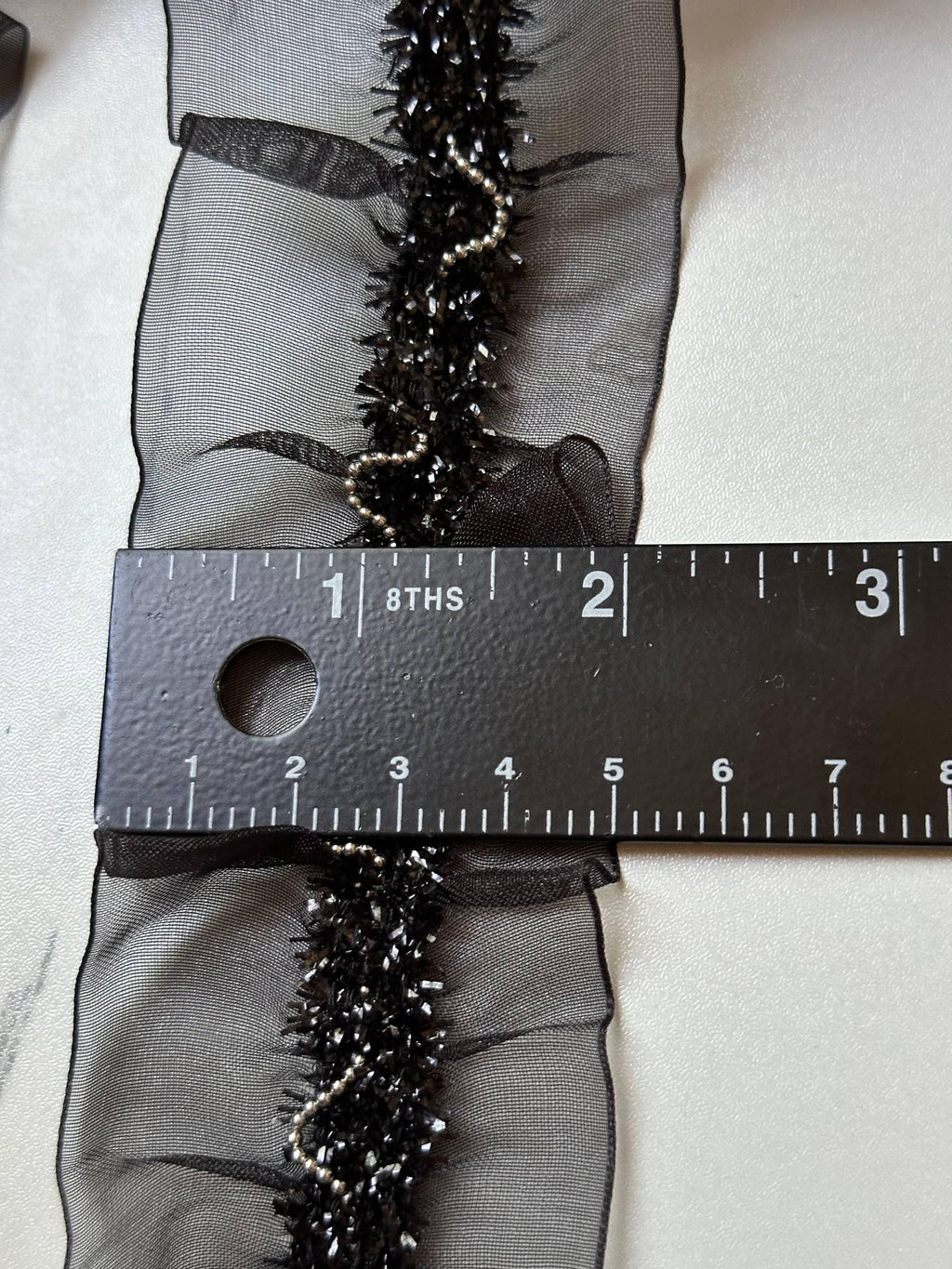Black Pleated Organza Bead Chain Lace Trim by the Yard, Wide Beaded Metallic Ball Chain Ribbon for Garment Crafts, 2"