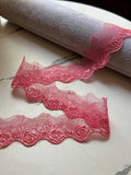 Glitter Pink Rose Embroidered Mesh Organza Lace Trim by the Yard, Narrow Shimmer Metallic Ribbon for Craft Junk Journal, 1"