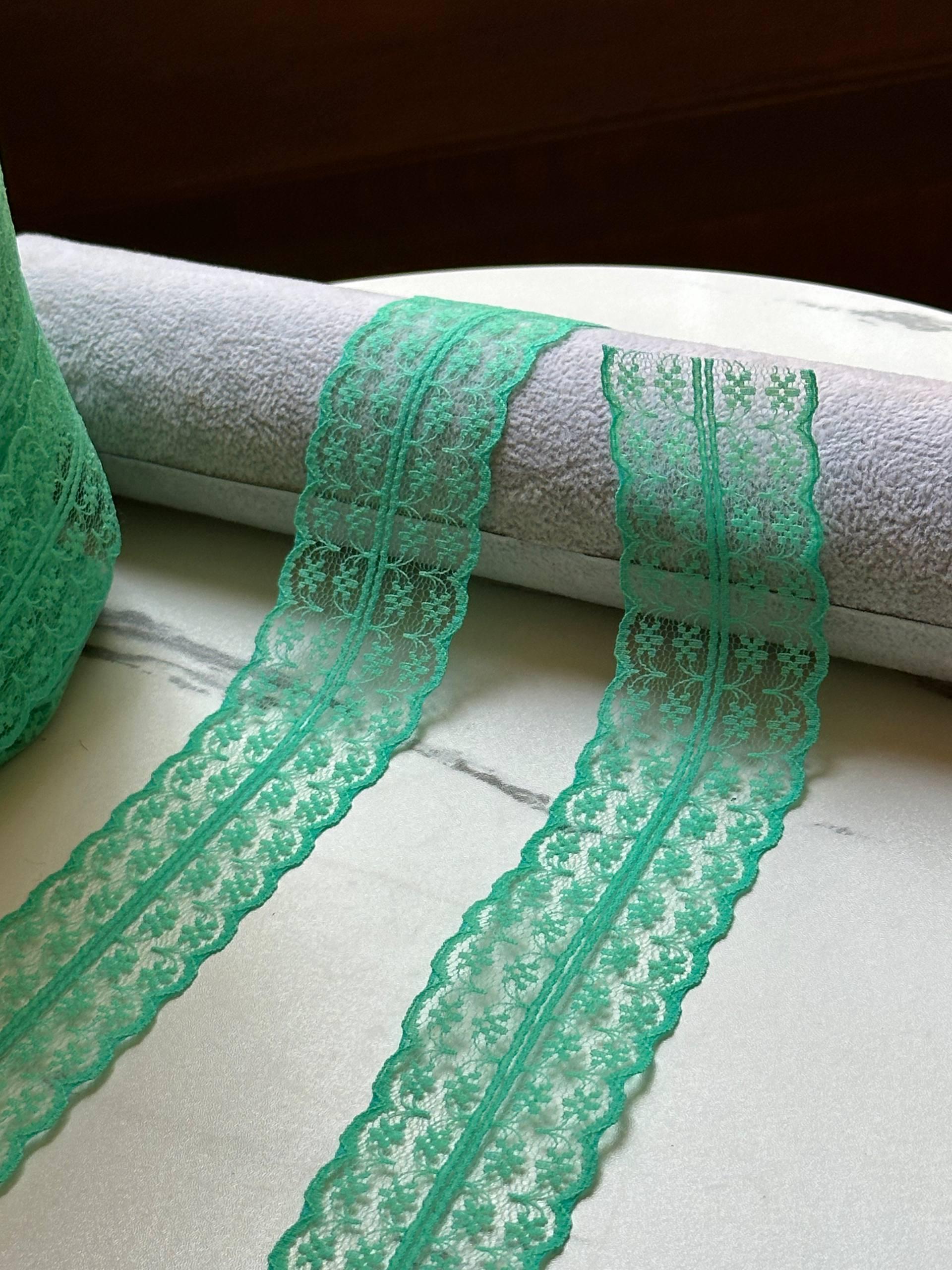 Mint Green Floral Rigid Lace Trim by the Yard, Structured Non Stretch Scalloped Galloon Ribbon for Hair Bows Crafts, 1.75"