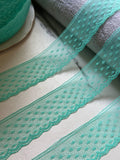 Mint Green Polka Dot Mesh Lace Trim by the Yard, Narrow Sheer Point d'Esprit Scalloped Ribbon for Lingerie Crafts, 1.1"