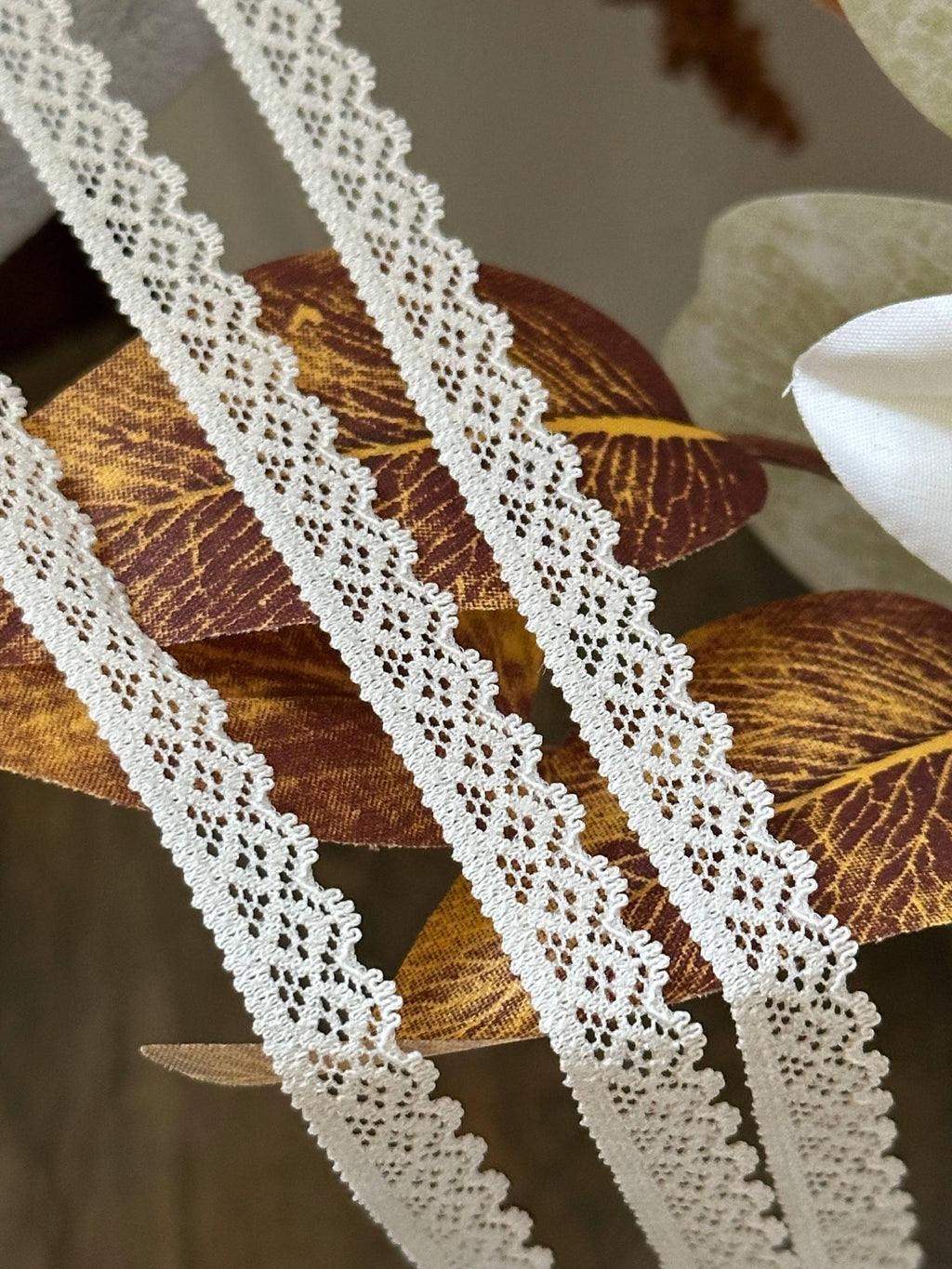 Greige Stretch Lace Trim by Yard, Oatmeal Ultra Narrow Elastic Ribbon, Coquette Craft Supply, 0.35", Retail Wholesale Bulk