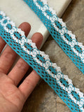 Two Tone Peacock Turquoise Cotton Lace Trim, Openwork Crochet Ribbon, Coquette Craft Supply, 0.85", Retail Wholesale Bulk