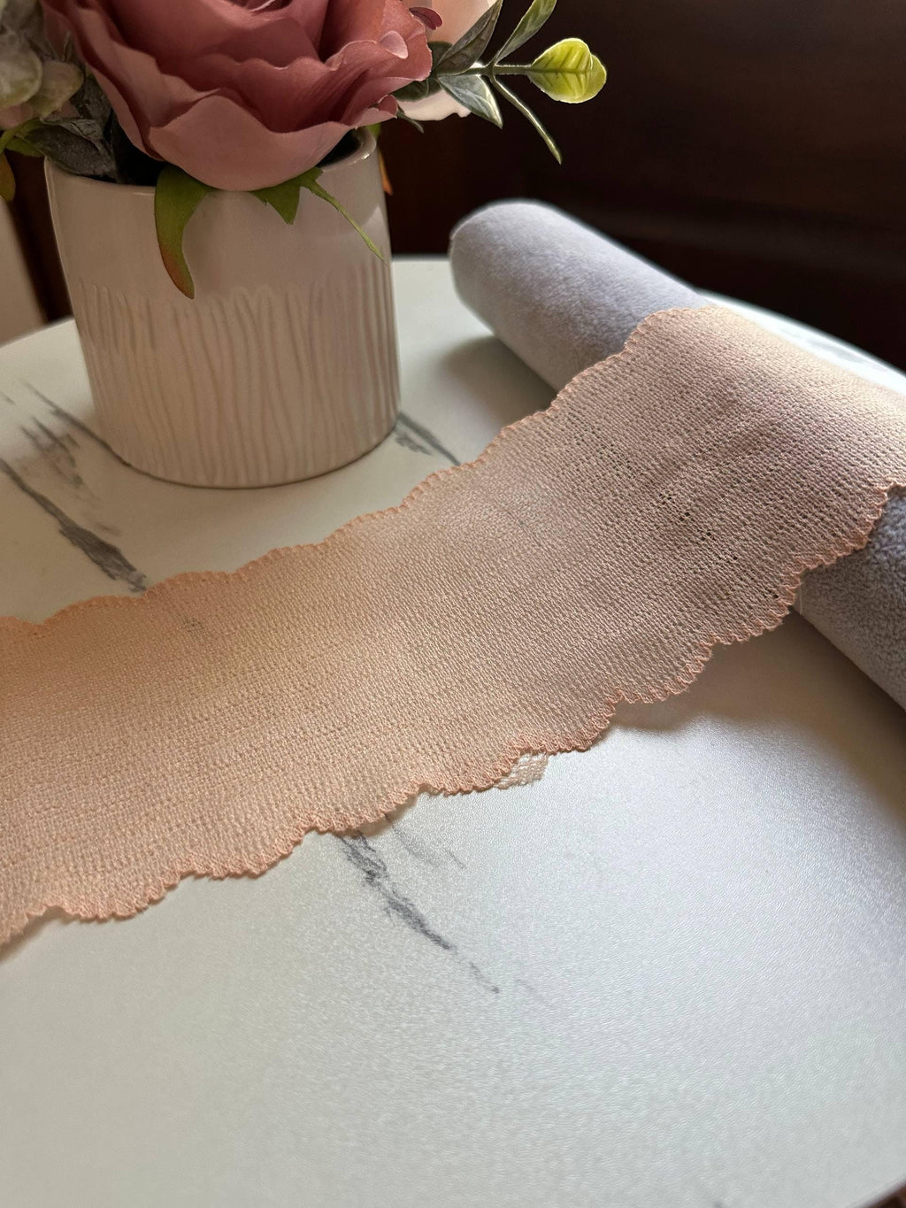 Nude Peach Stretch Mesh Lace Trim by the Yard, Wide Ribbon for Baby Headband Scrunchies Pleated Skirt, 3.5"