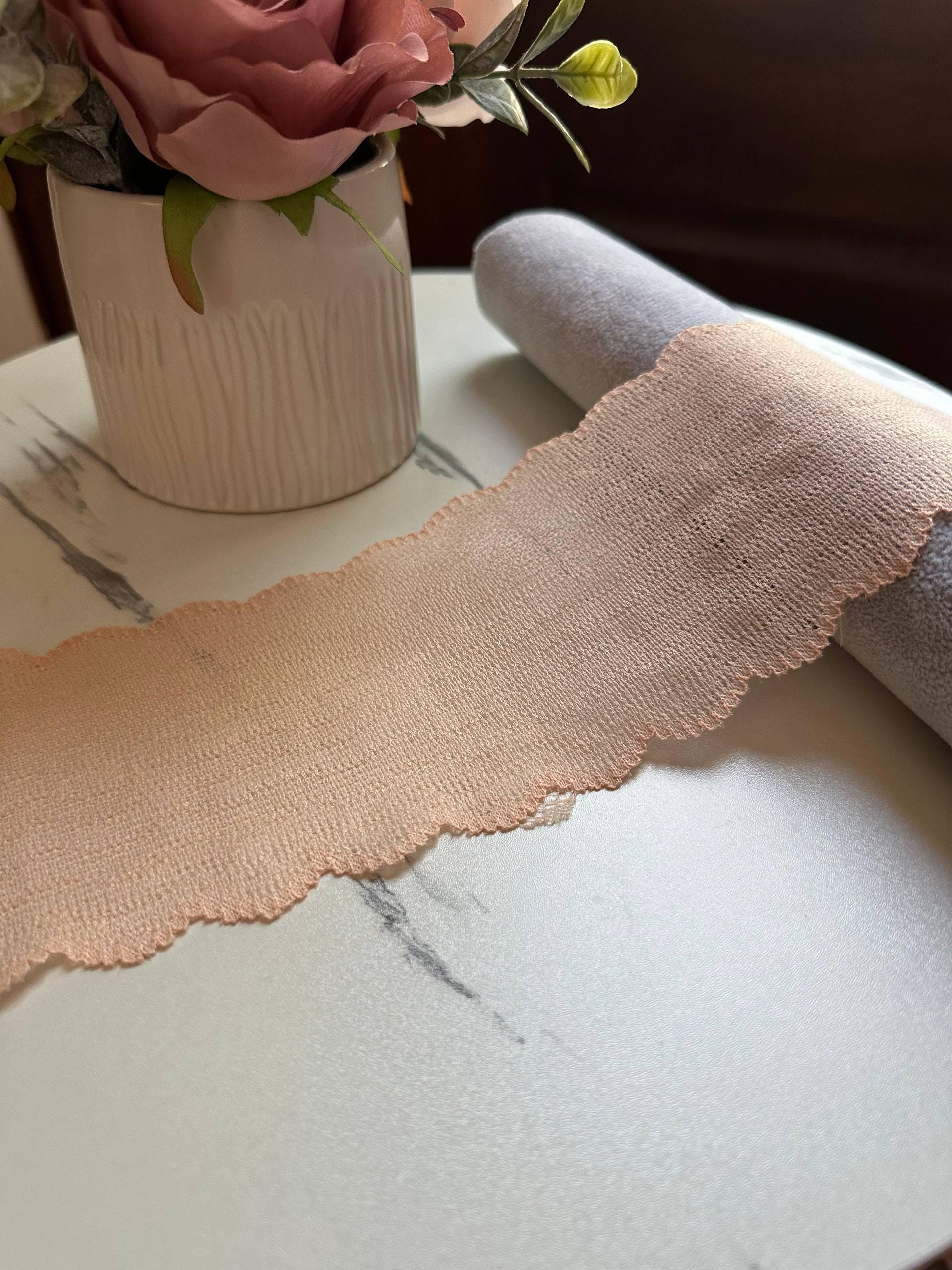 Nude Peach Stretch Mesh Lace Trim by the Yard, Wide Ribbon for Baby Headband Scrunchies Pleated Skirt, 3.5"