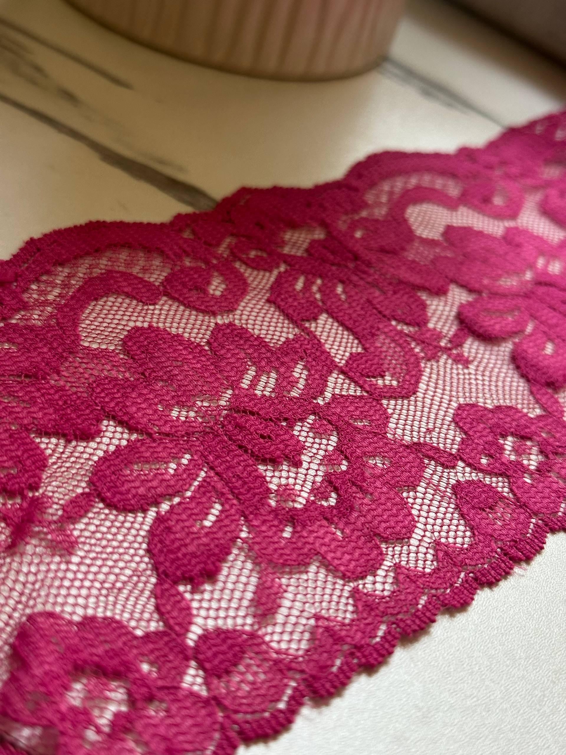 Magenta Fuchsia Pink Floral Non Stretch Lace Trim by the Yard, Wide Scalloped Galloon Ribbon for Bridal Apparel Crafts, 3.9"