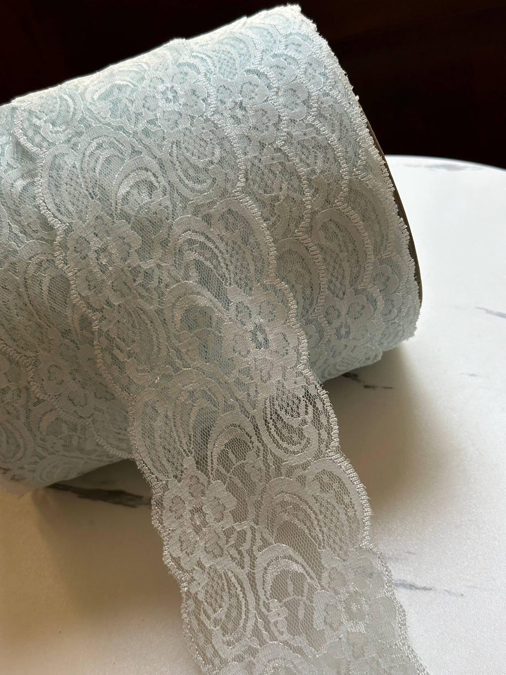 Pale Ice Blue Floral Non Stretch Rigid Lace Trim by the Yard, Wide Scalloped Galloon Ribbon for Bridal Crafts, 3"