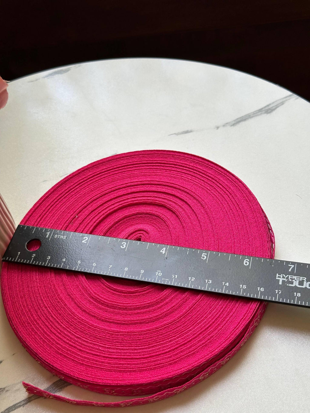 Hot Pink Magenta Metallic Gold Embroidered Jacquard Webbing Tape Trim by the Yard, Woven Folk Ribbon for Crafts Apparel, 0.5"