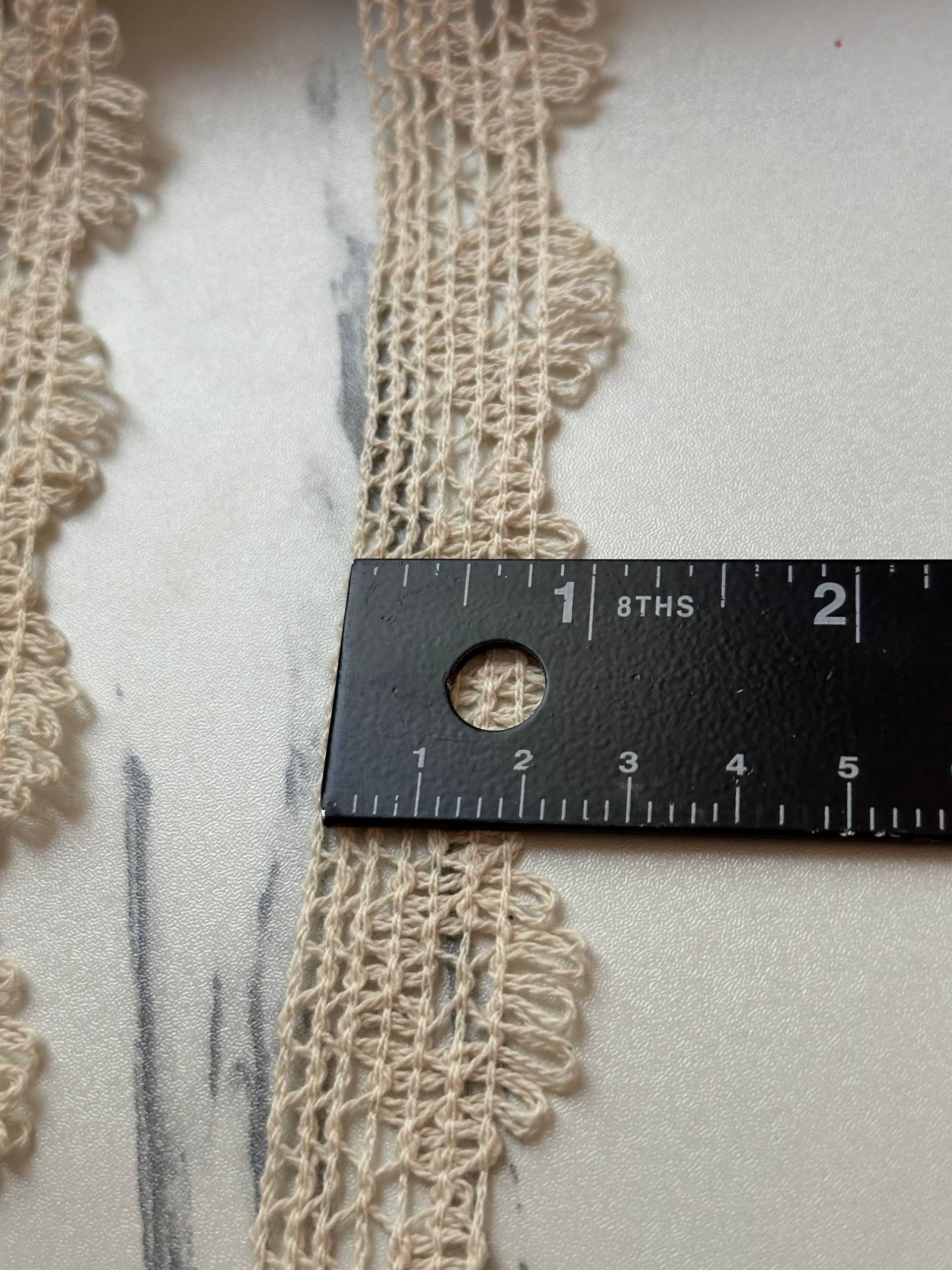 Natural Beige Cotton Crochet Lace Trim by the Yard, Narrow Scalloped Fringe Ribbon for Cottagecore Junk Journal, 1"