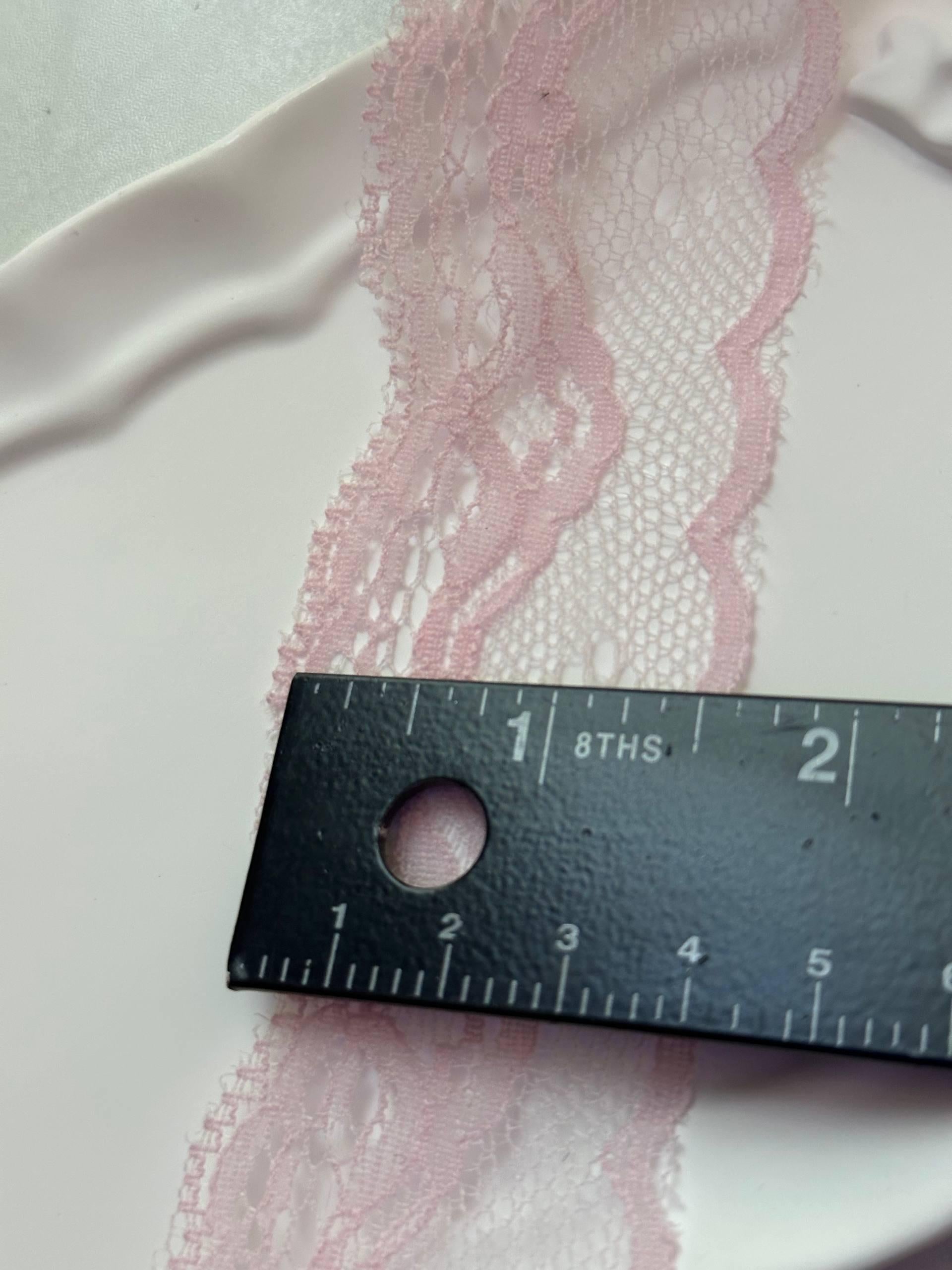 Soft Light Baby Pink Floral Non Stretch Rigid Lace Trim by the Yard, Narrow Scalloped Galloon Ribbon for Apparel Crafts, 1.5"