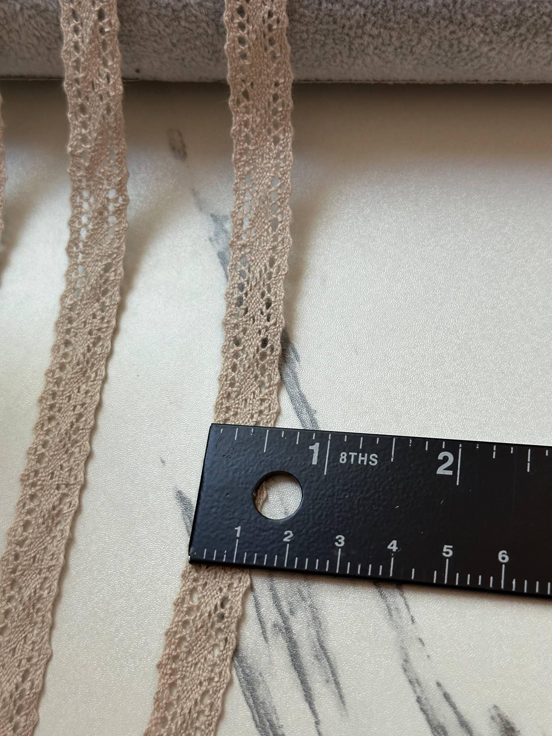 Natural Beige Cotton Crochet Insertion Lace Trim by the Yard, Narrow Openwork Lattice Ribbon for Cottagecore Crafts, 0.5"