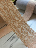 Soft Peach Nude Floral Alphabet Ultra Soft Stretch Lace Trim by the Yard, Textured Back Baby Headband Elastic Ribbon, 2"