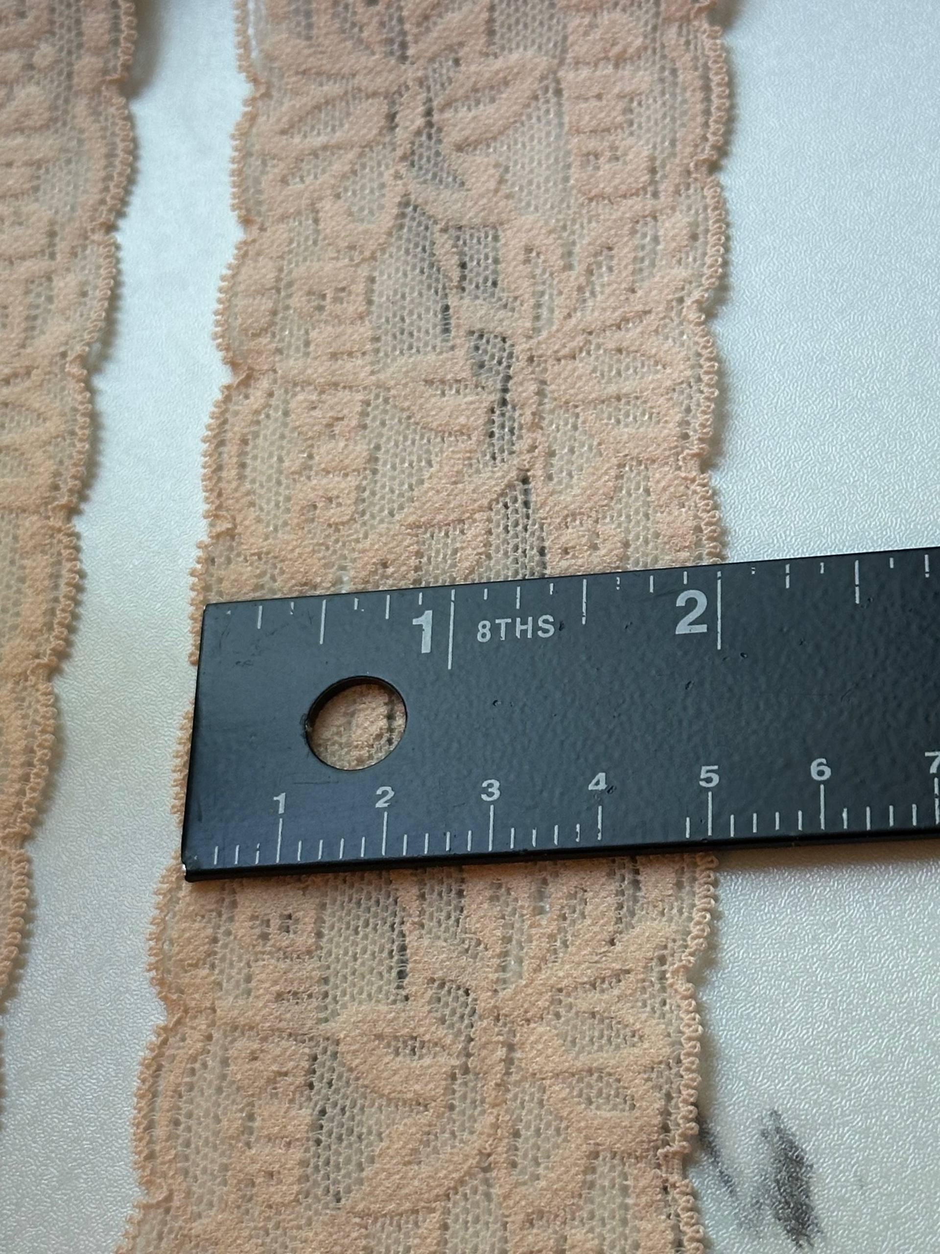 Soft Peach Nude Floral Alphabet Ultra Soft Stretch Lace Trim by the Yard, Textured Back Baby Headband Elastic Ribbon, 2"