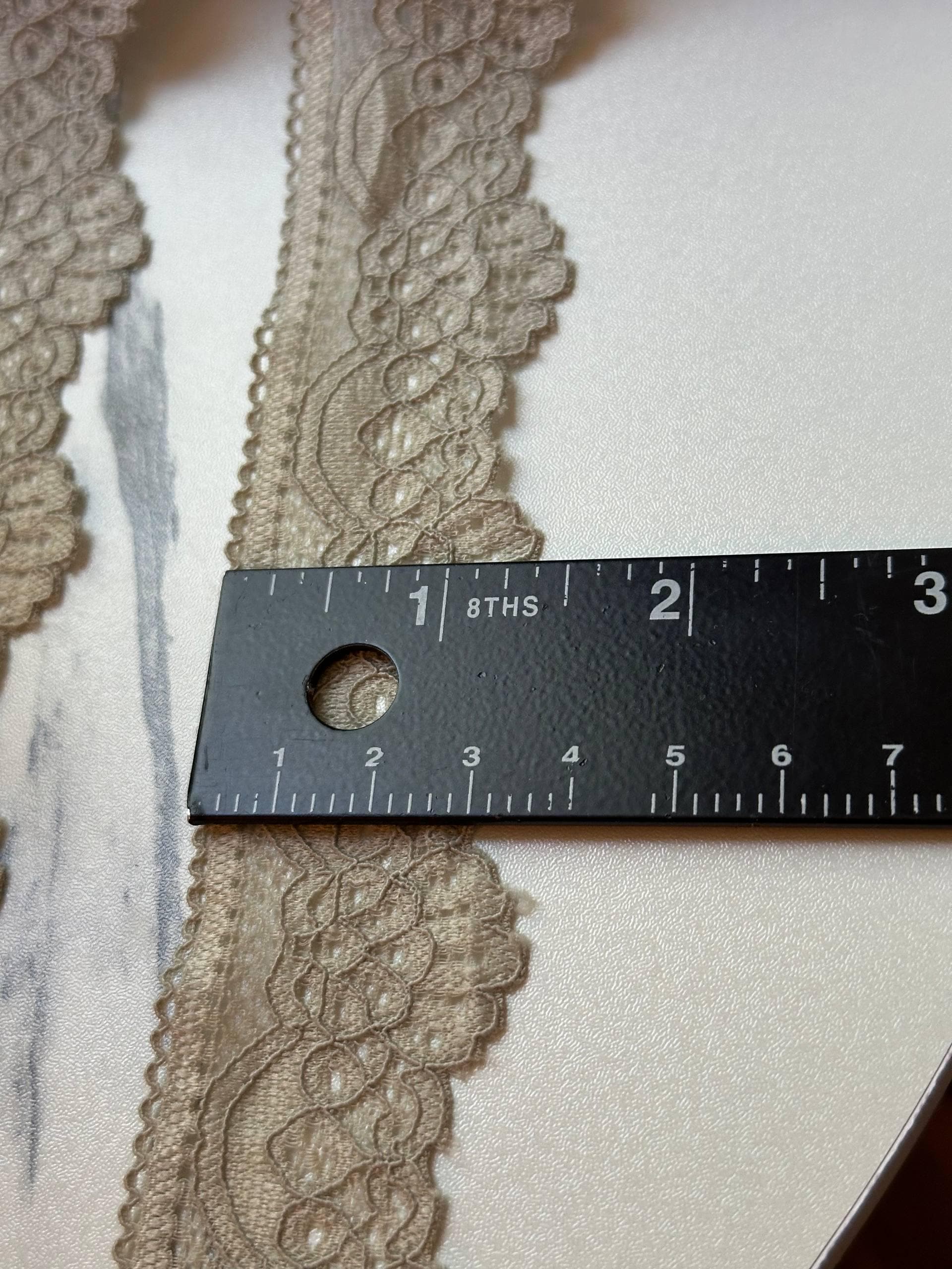 Soft Muted Khaki Beige Floral Stretch Lace Trim by the Yard, Scalloped Elastic Ribbon for Coquette Crafts, 1.3", Retail Wholesale Bulk