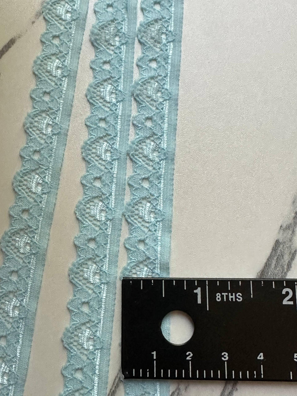 Soft Ice Blue Floral Stretch Lace Trim by the Yard, Narrow Scalloped Elastic Ribbon for Coquette Lingerie Crafts, 0.5",Retail Wholesale Bulk