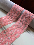 Soft Peach Coral Pink Floral Stretch Lace Trim by the Yard, Scalloped Elastic Ribbon for Coquette Crafts, 2", Retail Wholesale Bulk