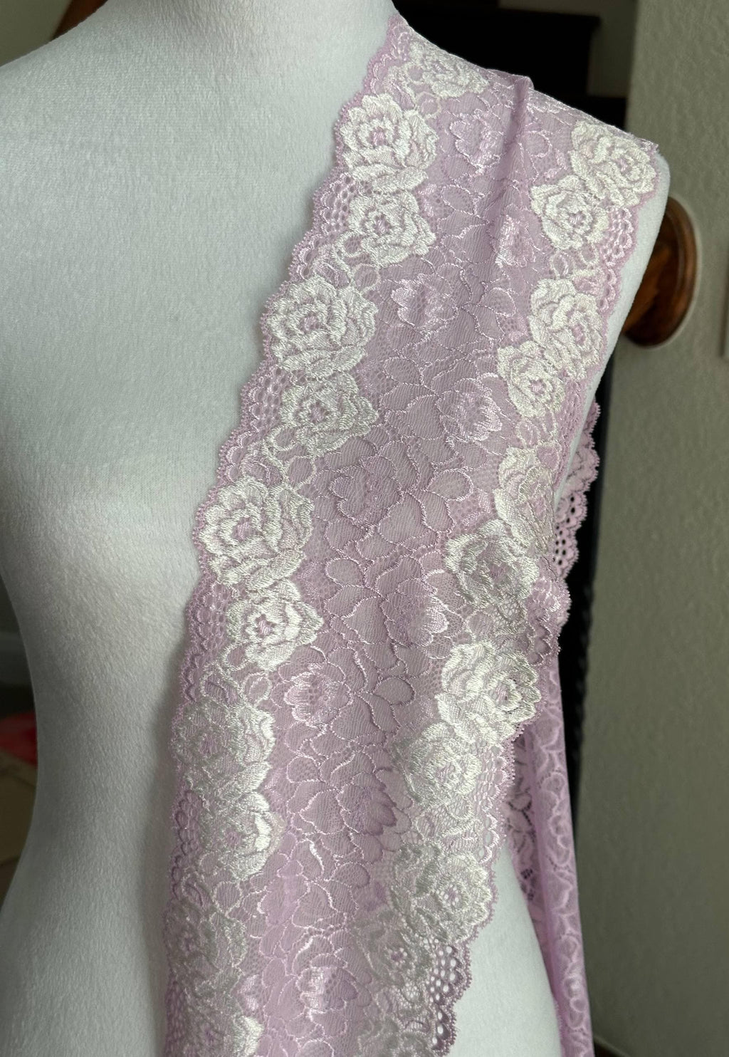 Soft Lavender Pink Two Tone Wide Floral Stretch Lace Trim by the Yard, Scalloped Elastic Ribbon, 5.7", Retail Wholesale Bulk