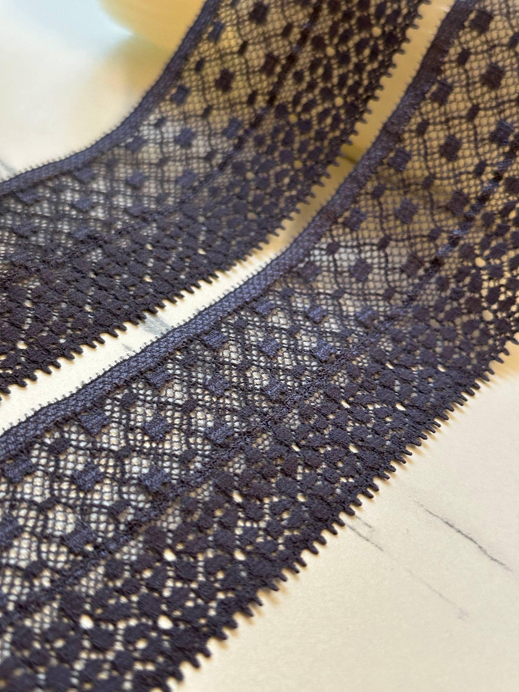 Soft Slate Charcoal Blue Textured Dot Stretch Lace Trim by the Yard, Micro Elastic Ribbon for Crafts, 1.85", Retail Wholesale Bulk
