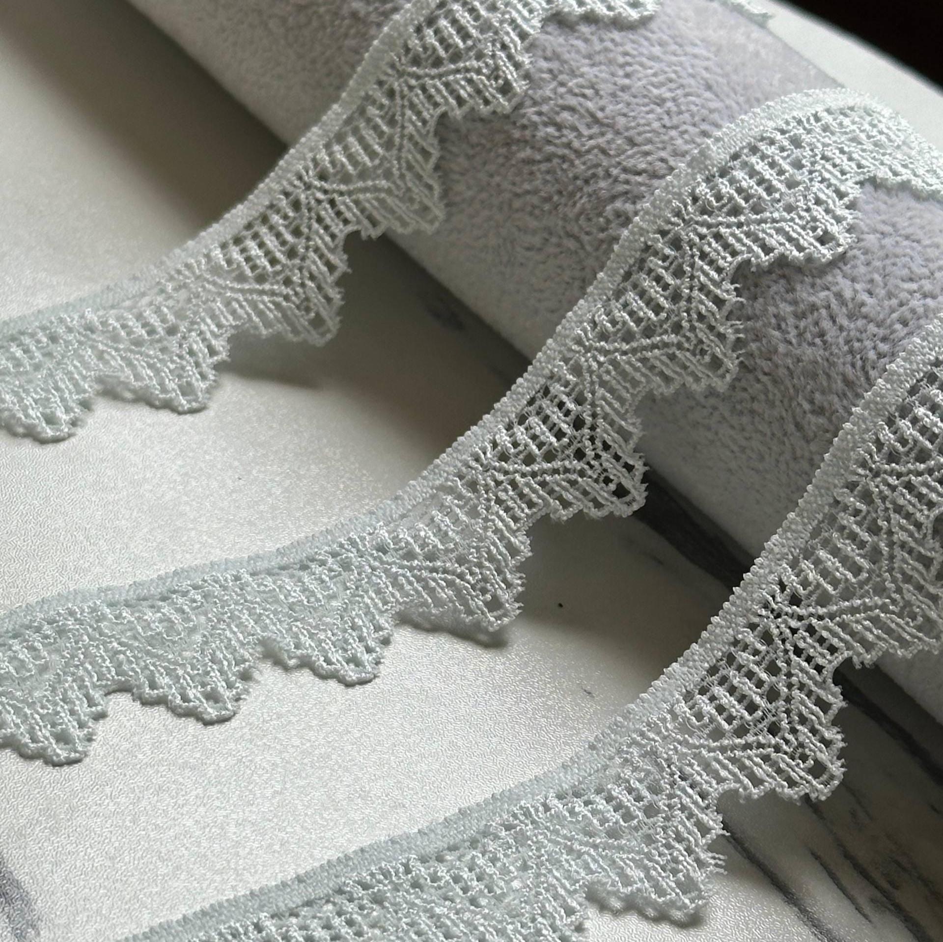 Soft Pale Ice Blue Crown Scalloped Stretch Lace Trim by the Yard, Narrow Elastic Ribbon for Coquette Crafts, 0.85", Retail Wholesale Bulk