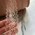 Soft Peach Nude Eyelash Floral Non-Stretch Lace Trim by the Yard, Scalloped Chantilly Ribbon for Crafts, 1.3", Retail Wholesale Bulk