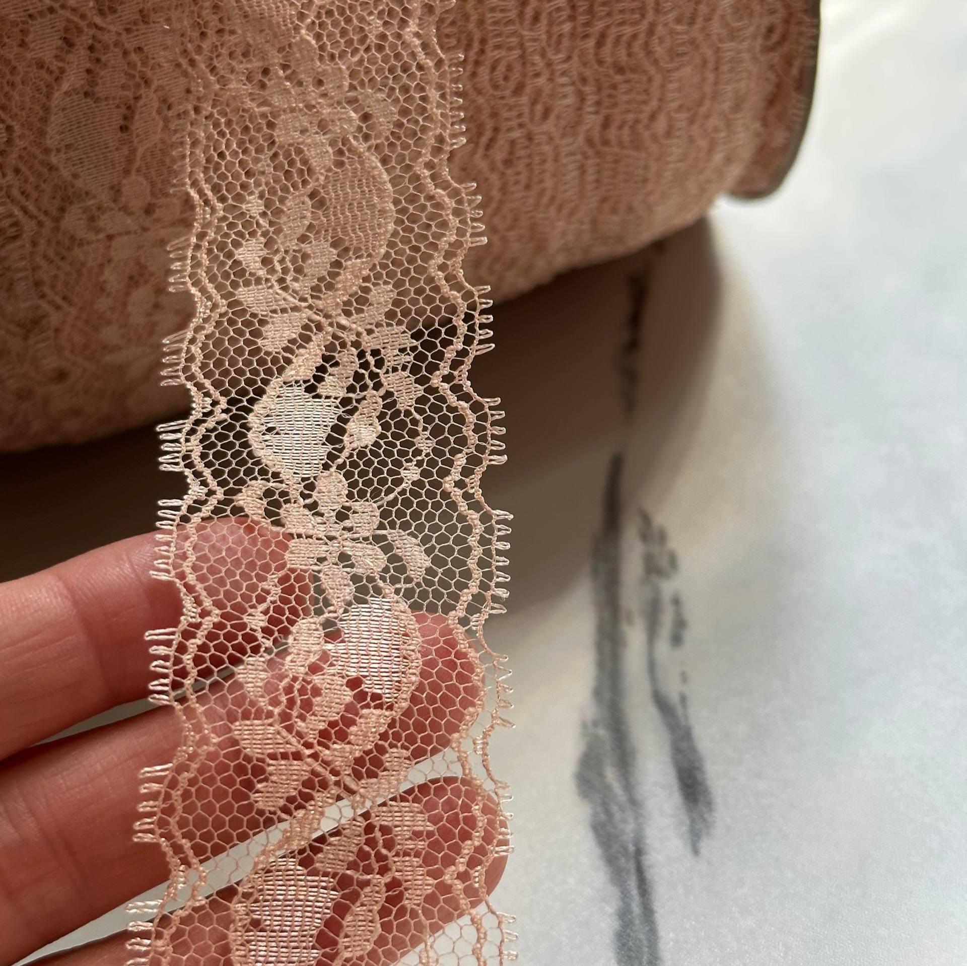 Soft Peach Nude Eyelash Floral Non-Stretch Lace Trim by the Yard, Scalloped Chantilly Ribbon for Crafts, 1.3", Retail Wholesale Bulk