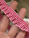 Soft Red White Gingham Plaid Gathered Elastic Trim by the Yard, Ruffled Ribbon for Doll Clothes & Headbands, 0.75", Retail Wholesale Bulk